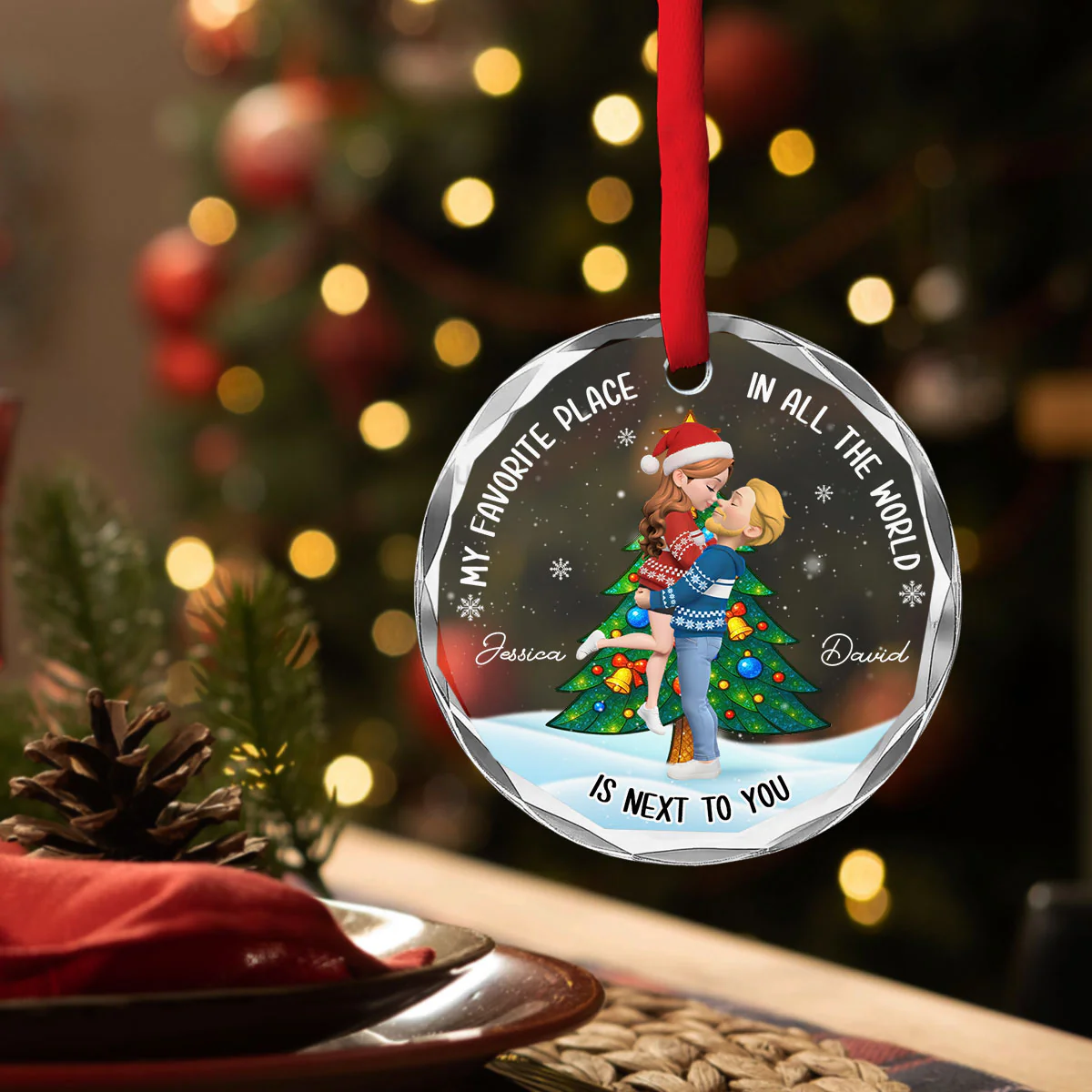 The Best Place Is With You - Personalized Custom Glass Ornament - Image 3