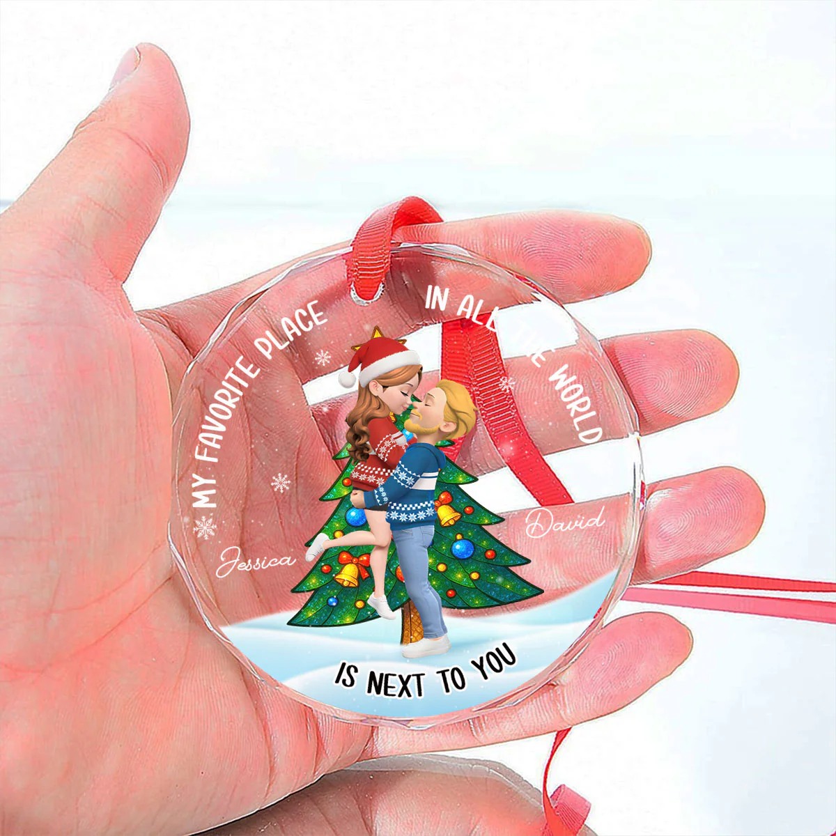The Best Place Is With You - Personalized Custom Glass Ornament - Image 4