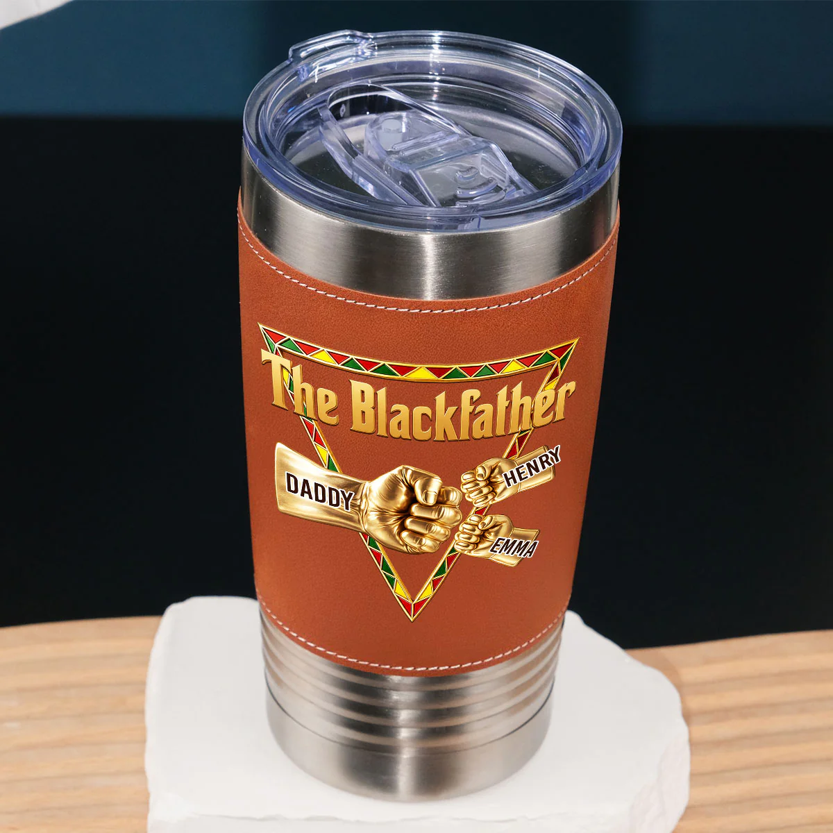 The Blackfather Gold - Personalized Custom Leather Tumbler - Image 2