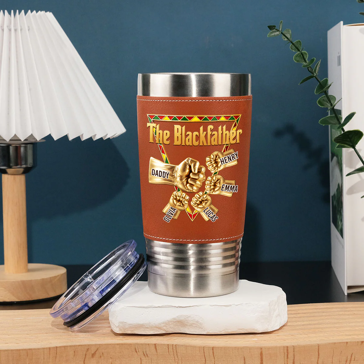 The Blackfather Gold - Personalized Custom Leather Tumbler - Image 3