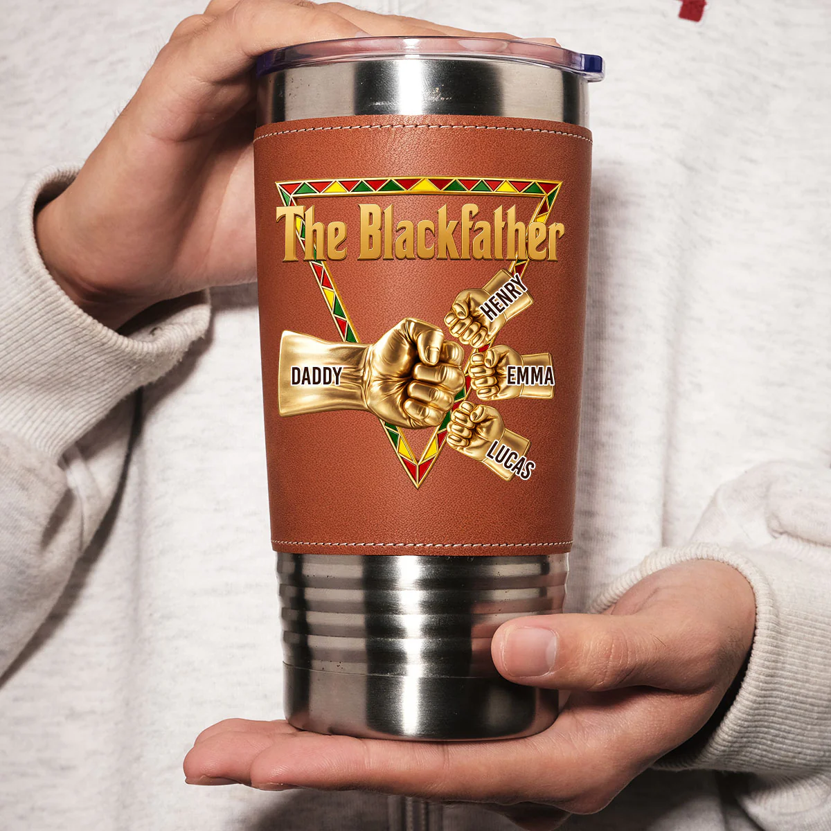 The Blackfather Gold - Personalized Custom Leather Tumbler - Image 4