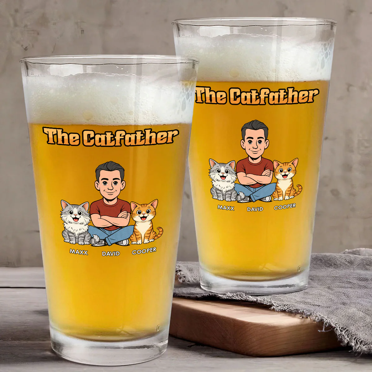 The Catfather Retro - Personalized Custom Beer Glass - Image 4