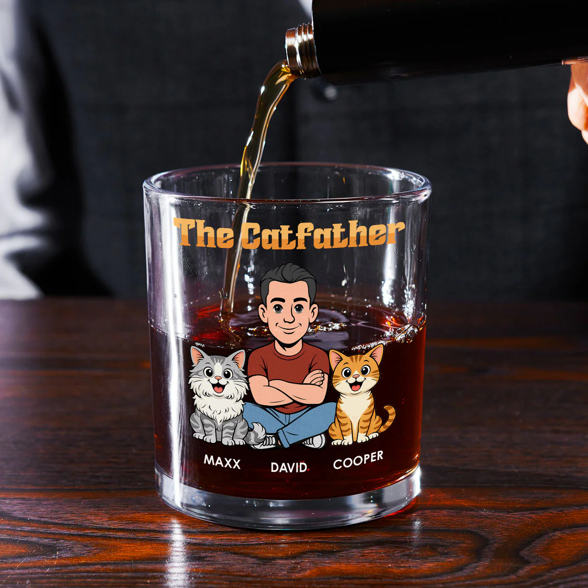 The Catfather Retro - Personalized Custom Whiskey Glass - Image 2
