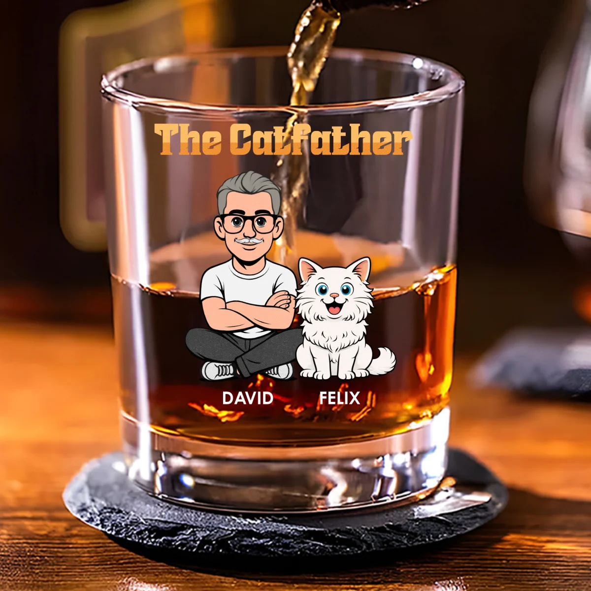 The Catfather Retro - Personalized Custom Whiskey Glass - Image 6