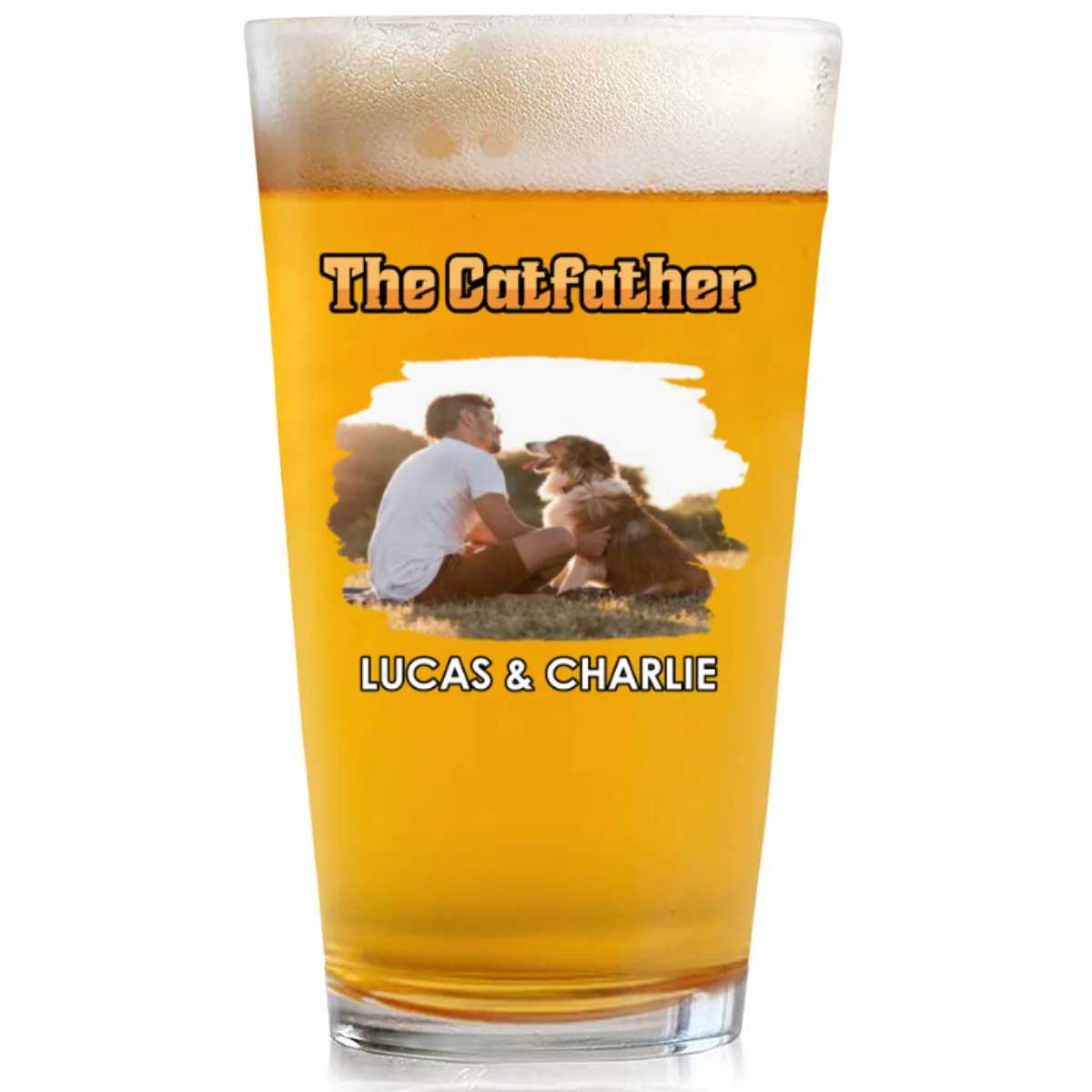The Catfather Retro Photo - Personalized Custom Beer Glass - Image 5