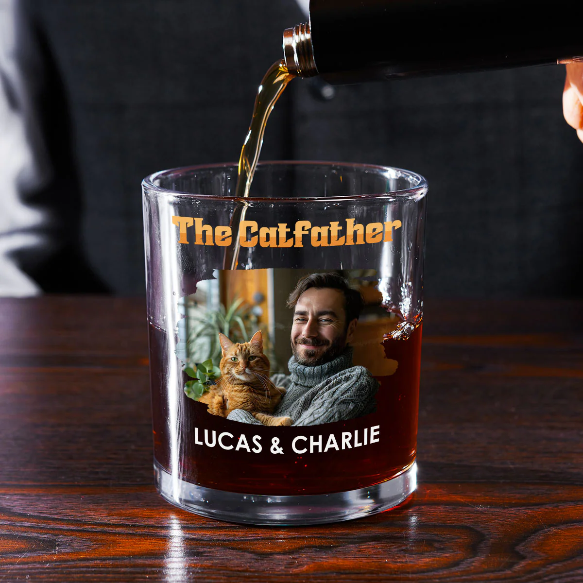 The Catfather Retro Photo - Personalized Custom Whiskey Glass - Image 2