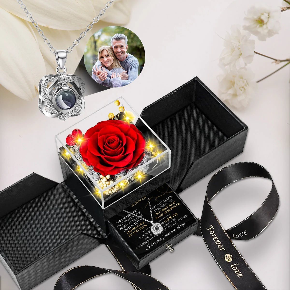 The Day I Met You - Personalized Custom Preserved Rose With Projection Necklace - Image 6