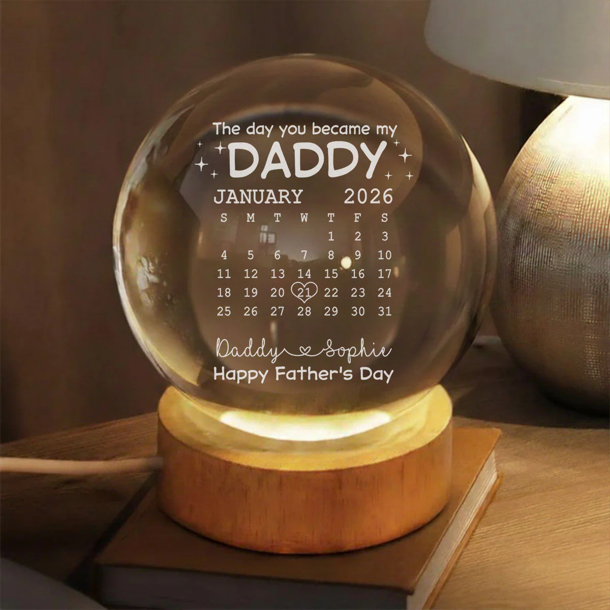 The Day You Become My Daddy - Personalized Custom Crystal Globe Lamp - Image 2