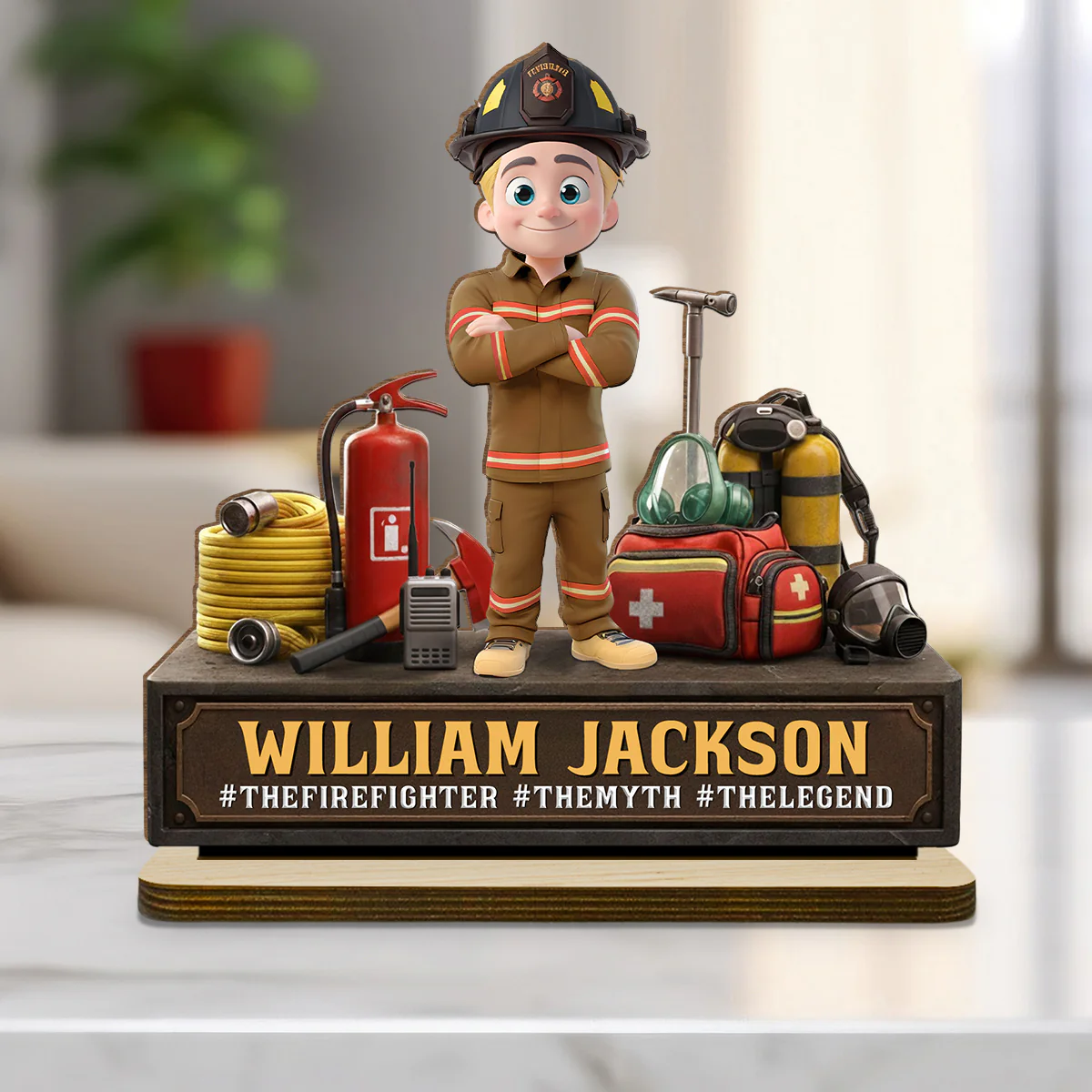 The Firefighter The Myth The Legend - Personalized Custom 2-Layer Wood Plaque With Flat Base - Image 2