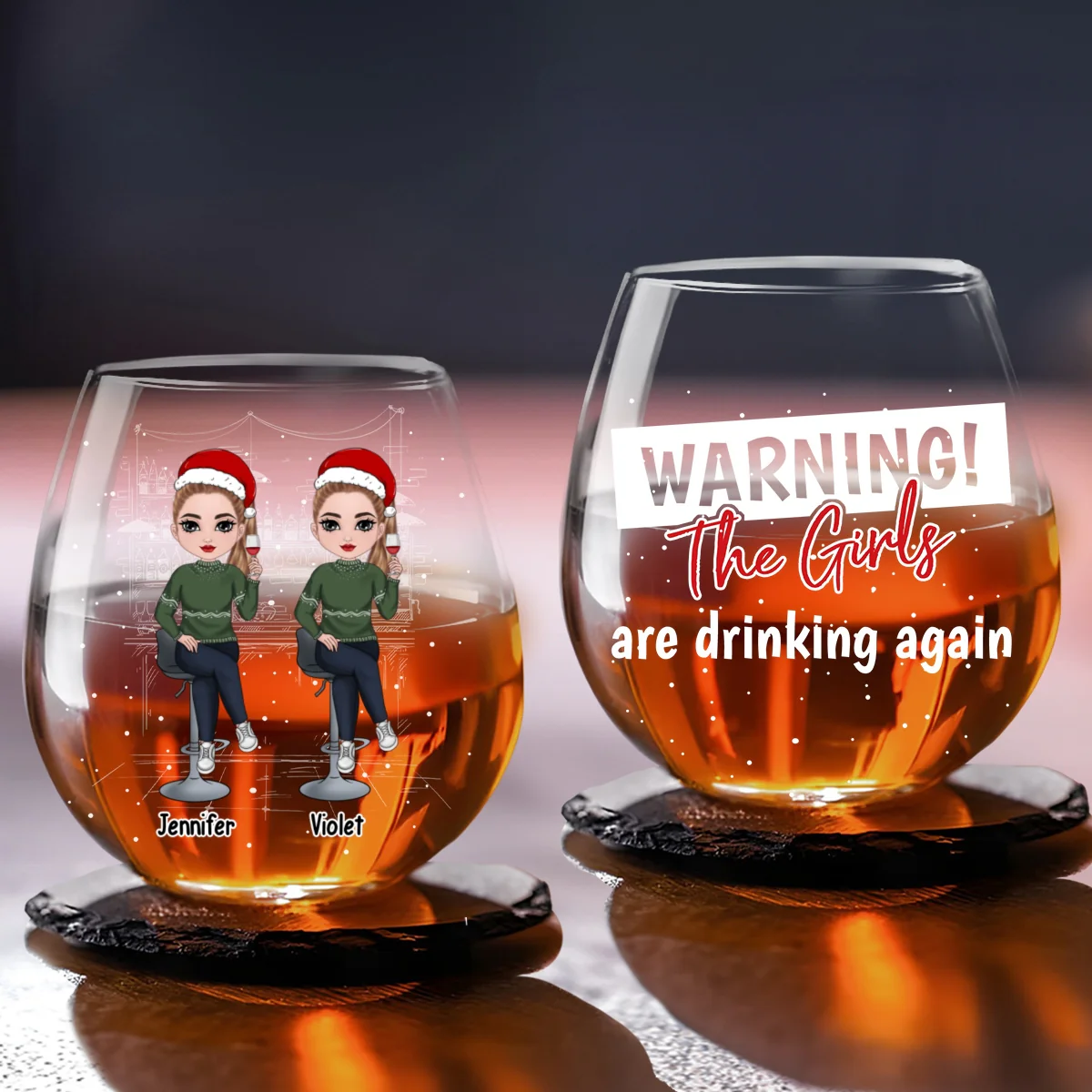The Girls Are Drinking Again Christmas - Personalized Custom Wine Glass - Image 5