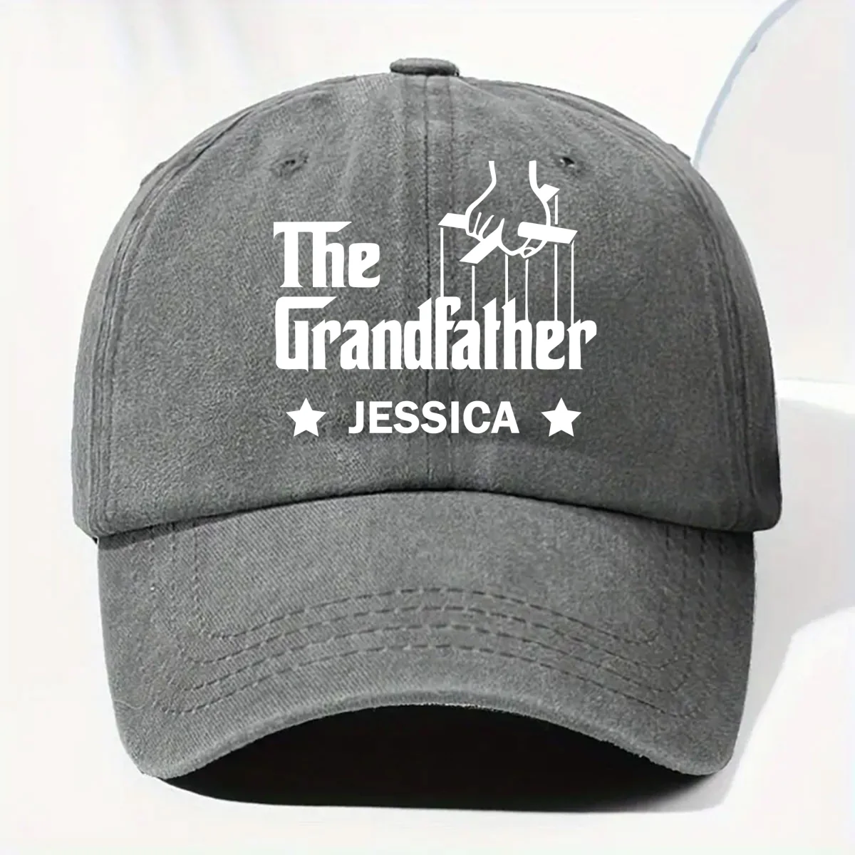 The Grandfather - Personalized Custom Vintage Washed Denim Cap - Image 8