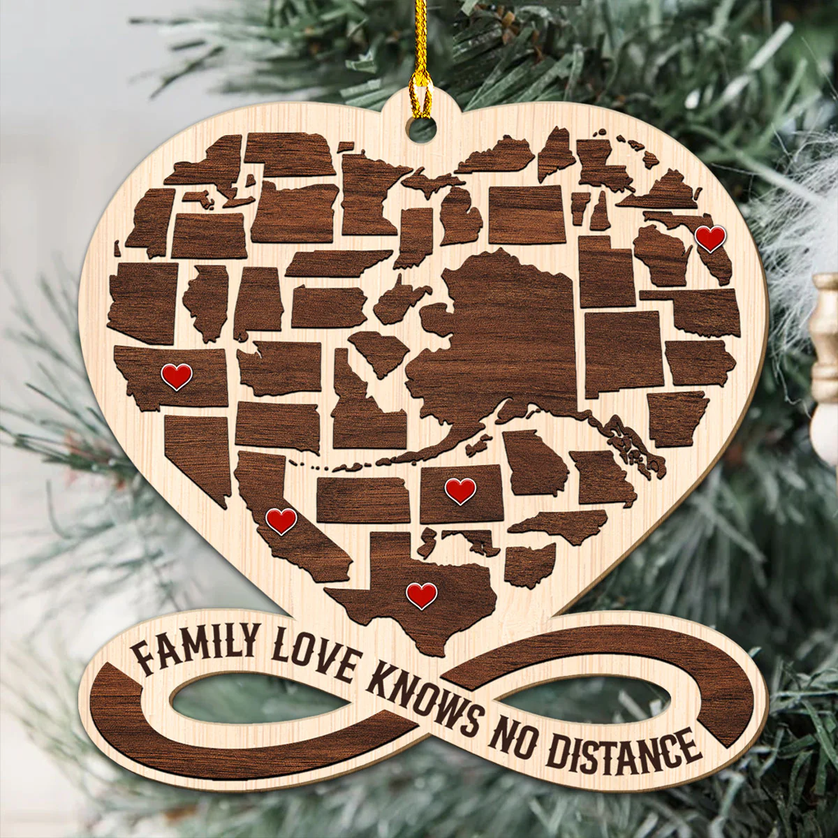 The Heart Knows No Distance - Personalized Custom Wood Ornament - Image 3