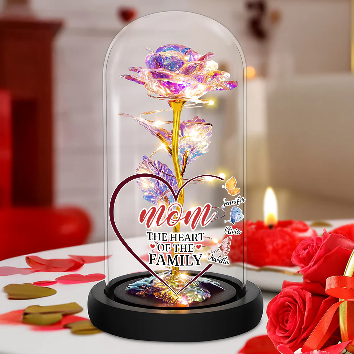 The Heart Of The Family - Personalized Custom Sparkly Rose - Image 2