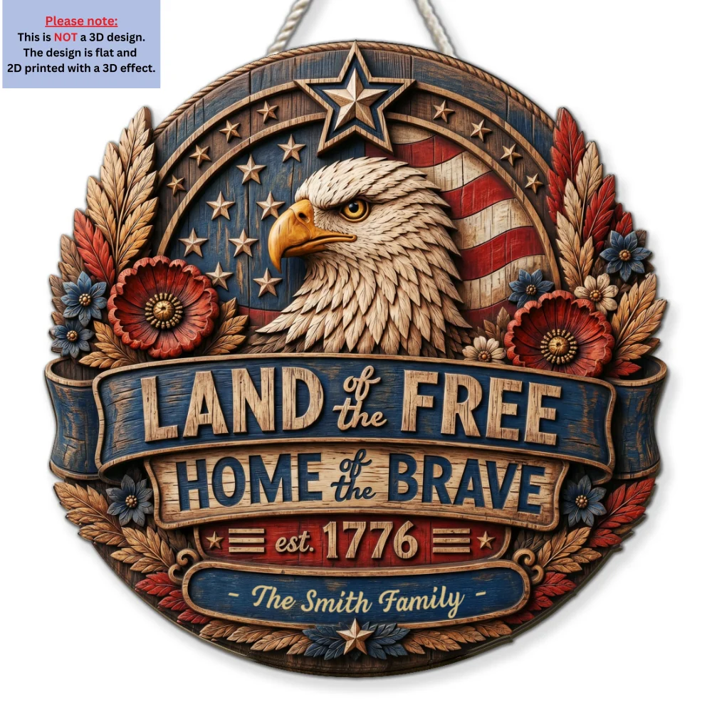 The Home Of Brave - Personalized Custom 3D Effect Wood Sign - Image 5