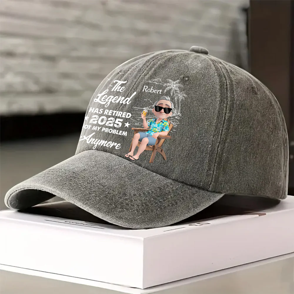 The Legend Has Retired Vintage - Personalized Custom Vintage Washed Denim Cap - Image 4