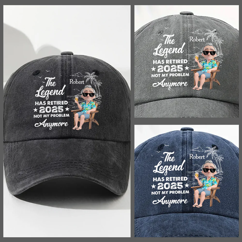 The Legend Has Retired Vintage - Personalized Custom Vintage Washed Denim Cap - Image 5
