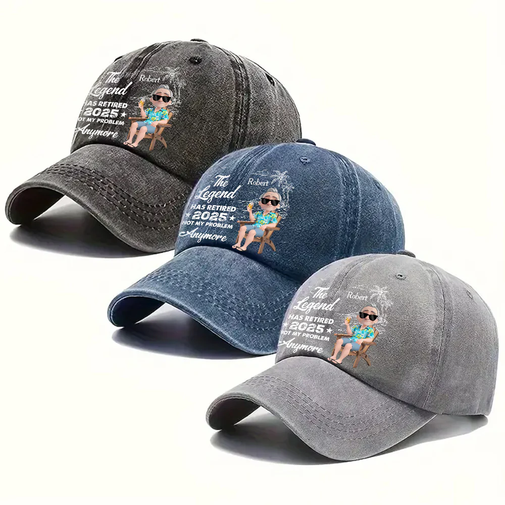 The Legend Has Retired Vintage - Personalized Custom Vintage Washed Denim Cap - Image 6