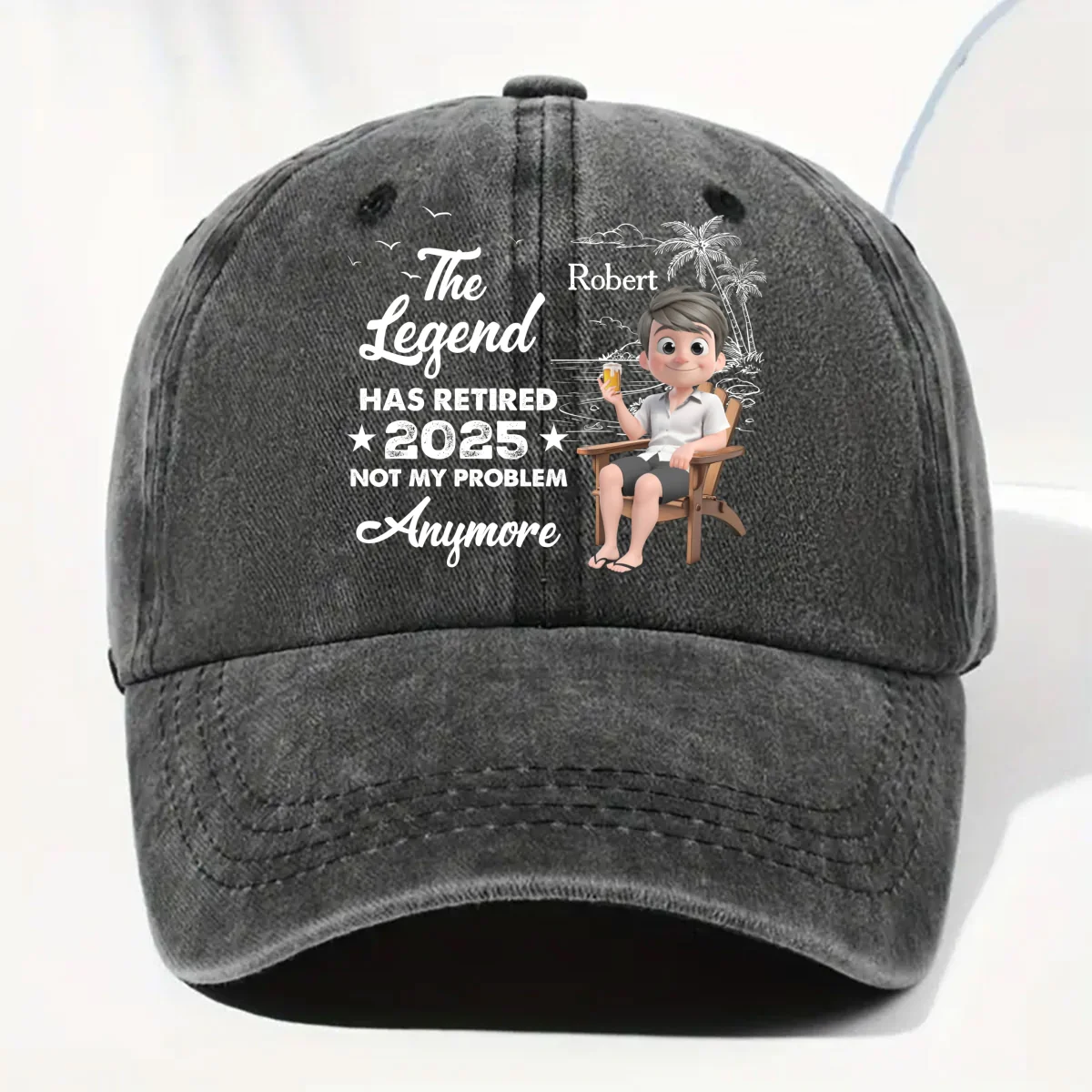 The Legend Has Retired Vintage - Personalized Custom Vintage Washed Denim Cap - Image 9