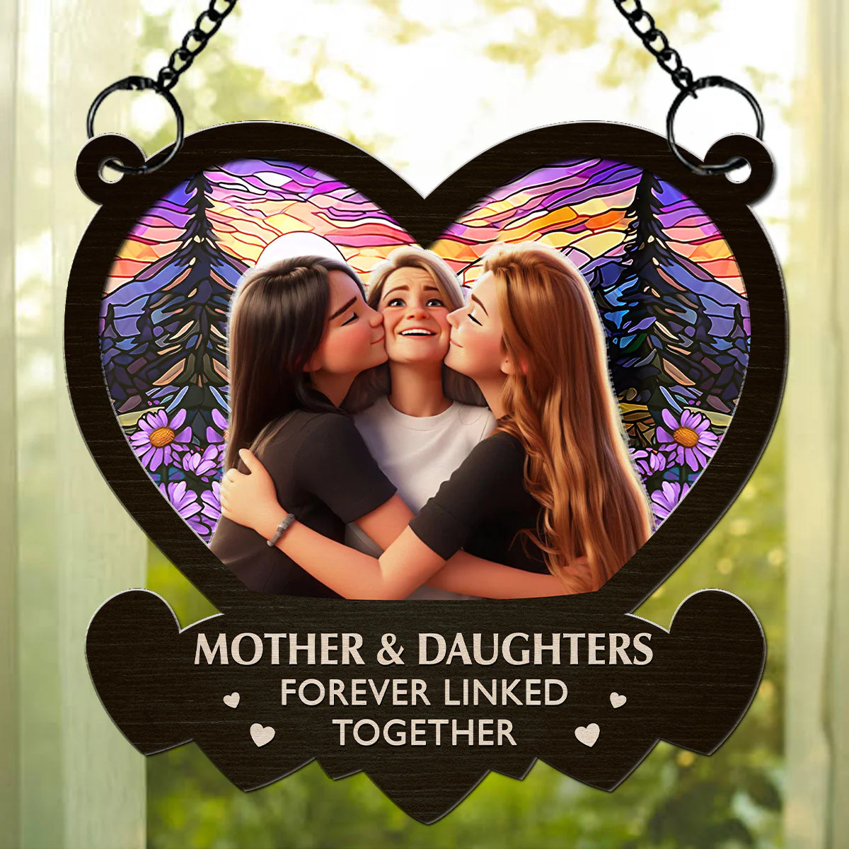 The Link Between Mother And Daughter Cartoon - Personalized Custom Suncatcher - Image 4