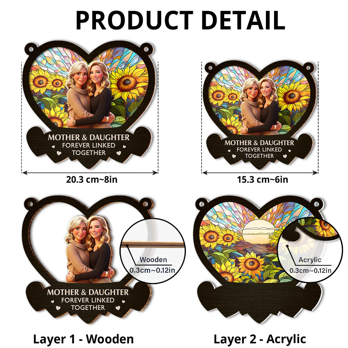 The Link Between Mother And Daughter Cartoon - Personalized Custom Suncatcher - Image 5