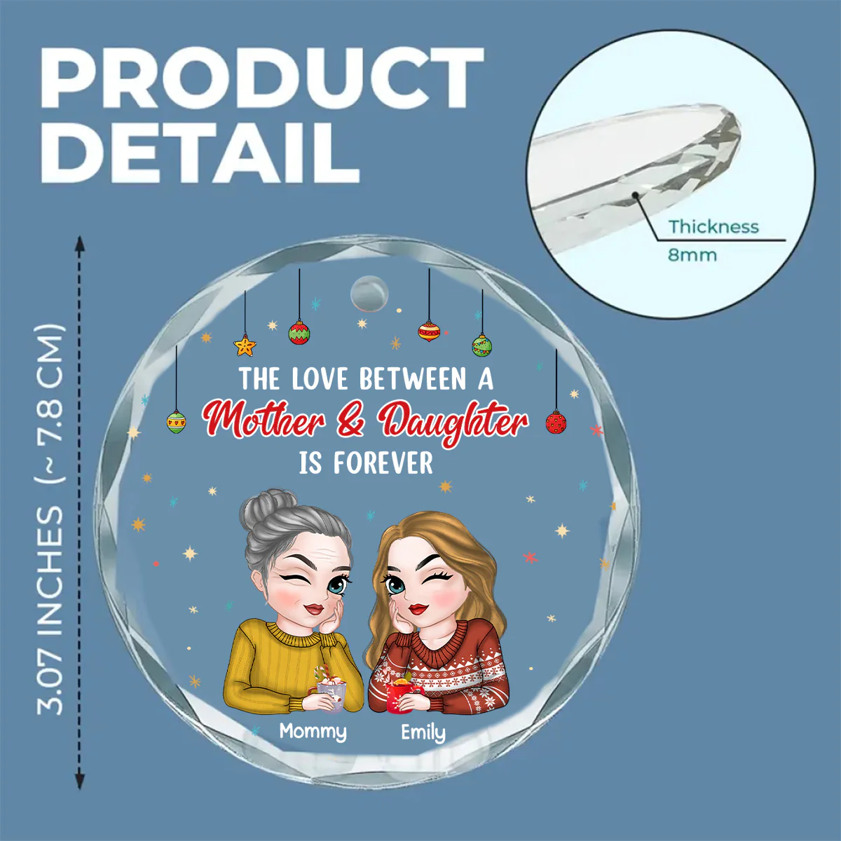 The Love Between A Mother And Daughter - Personalized Custom Glass Ornament - Image 2