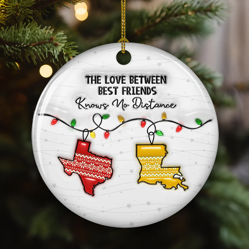 The Love Between Sisters Know No Distance - Personalized Custom 3D Inflated Effect Ceramic Ornament - Image 2