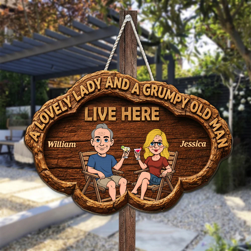 The Lovely And Grumpy Household - Personalized Custom Wood Sign - Image 3