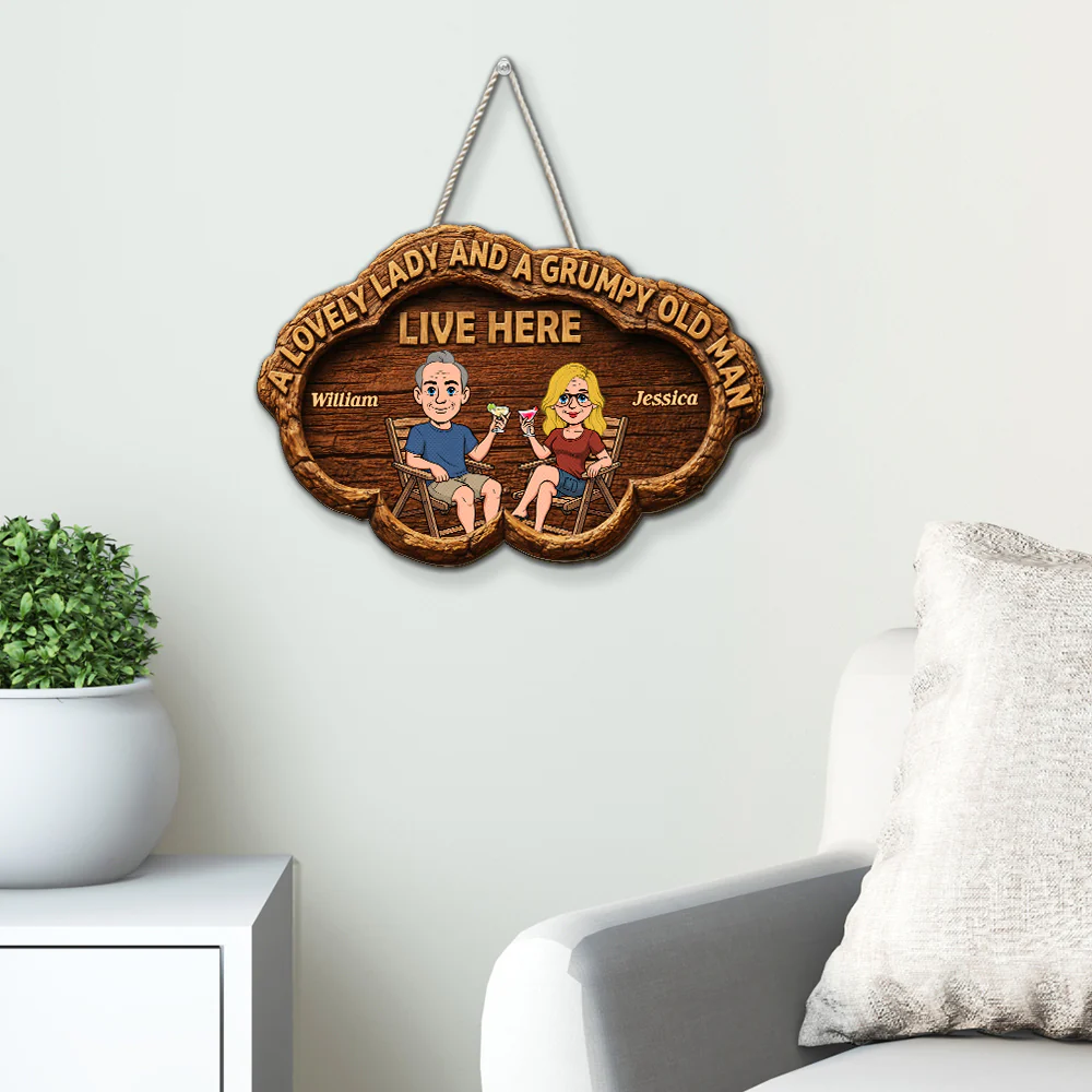 The Lovely And Grumpy Household - Personalized Custom Wood Sign - Image 4