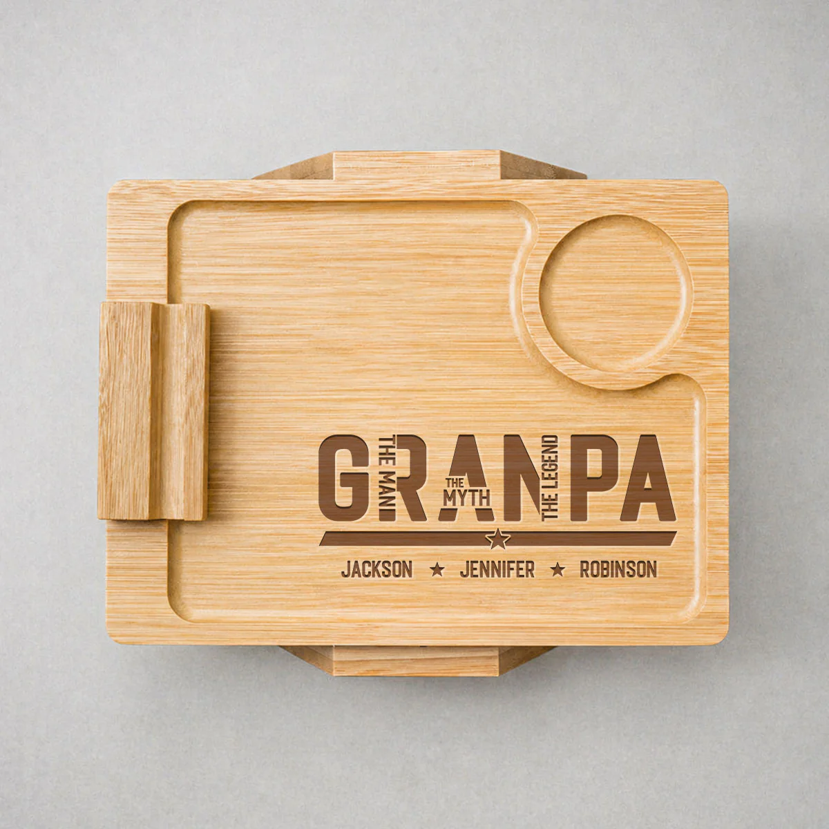 The Man The Myth The Legend - Personalized Custom Engraved Wooden Couch Arm Table - Image 3