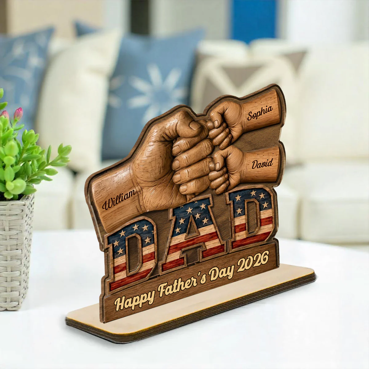 The Man Who Holds Us Together - Personalized Custom 2-Layer Wood Plaque With Flat Base - Image 2