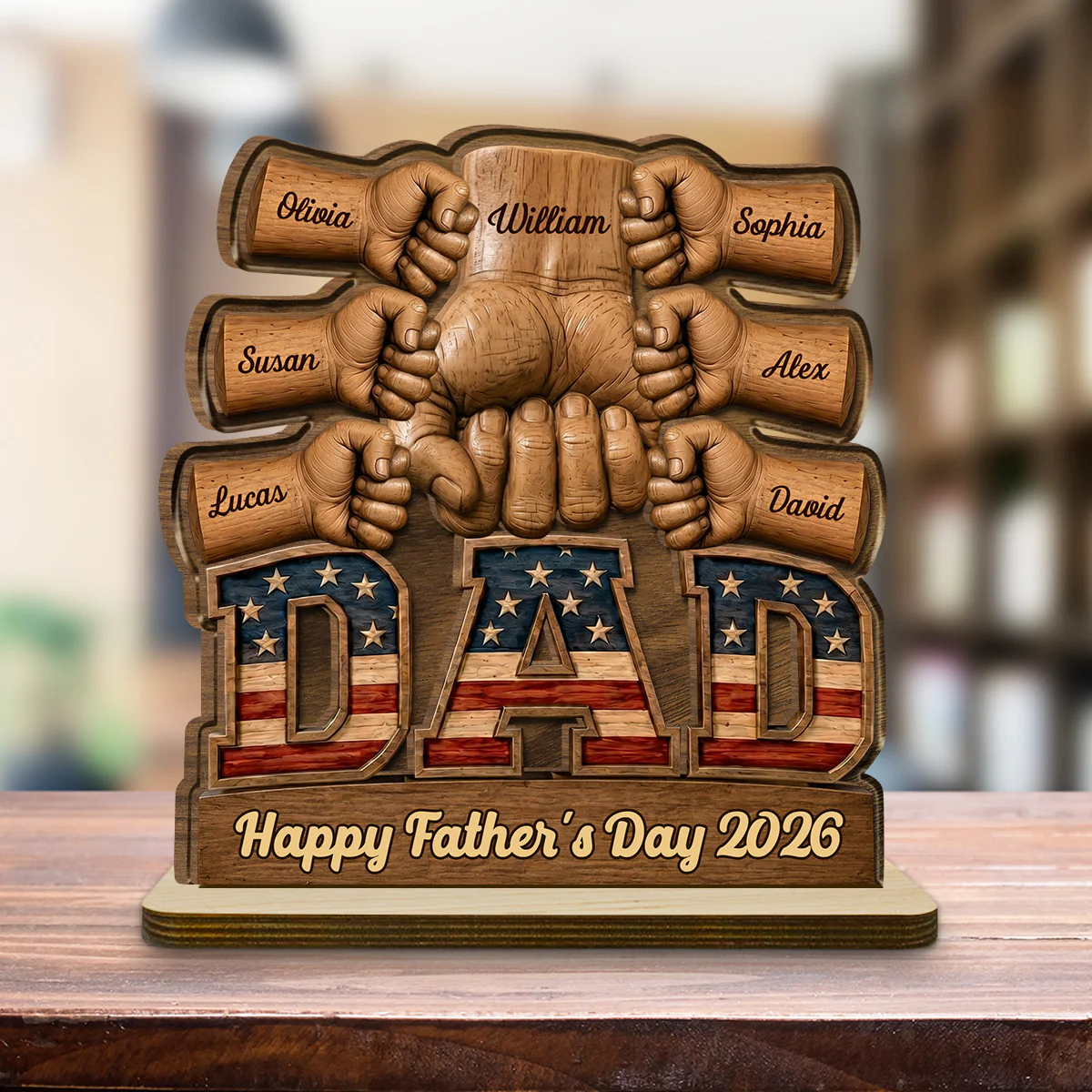 The Man Who Holds Us Together - Personalized Custom 2-Layer Wood Plaque With Flat Base - Image 3
