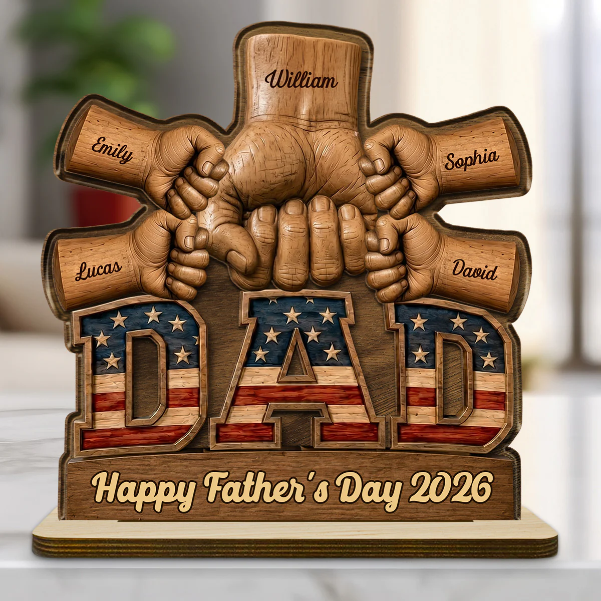 The Man Who Holds Us Together - Personalized Custom 2-Layer Wood Plaque With Flat Base - Image 5