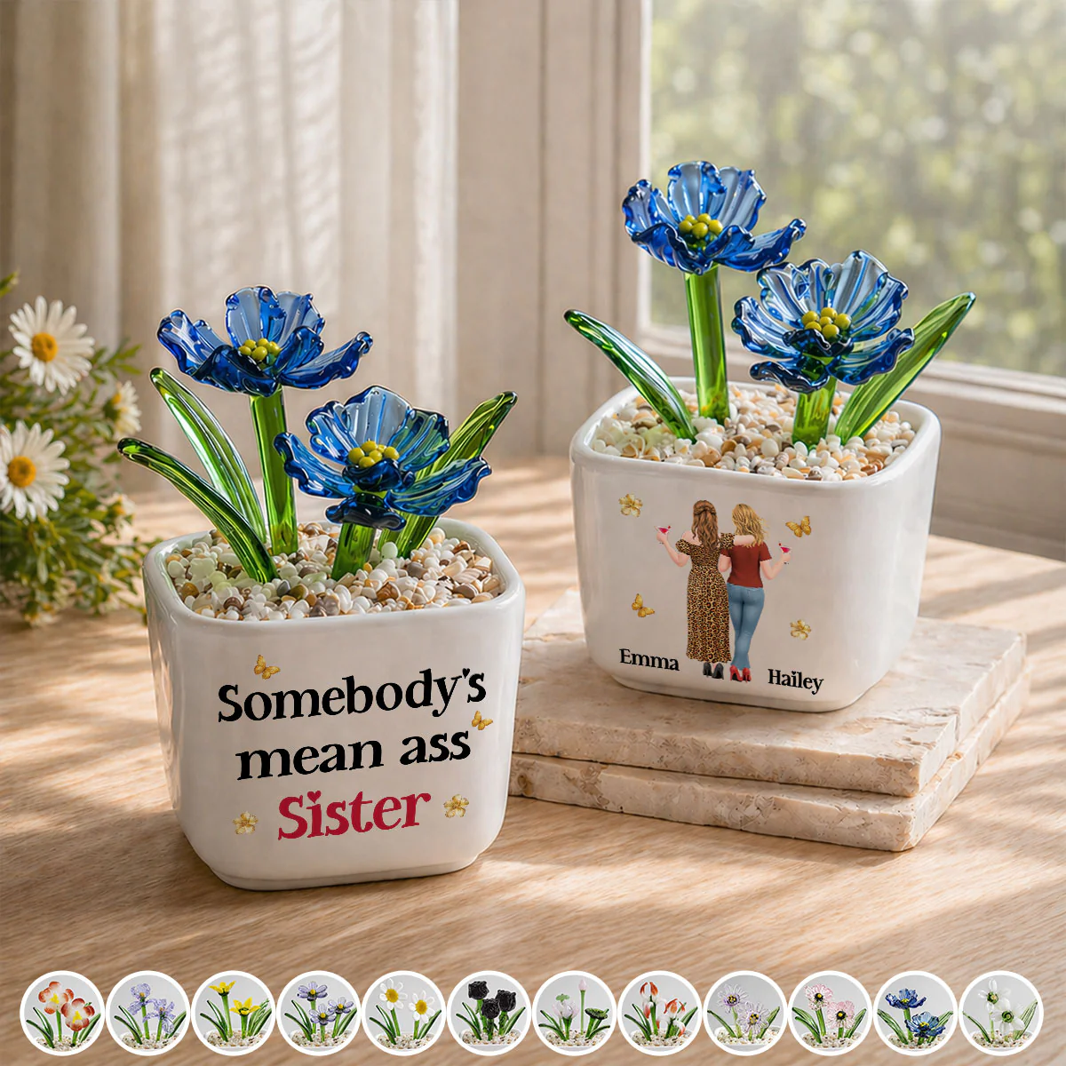 The Mean Ass Sister - Personalized Custom Glass Birth Month Flower