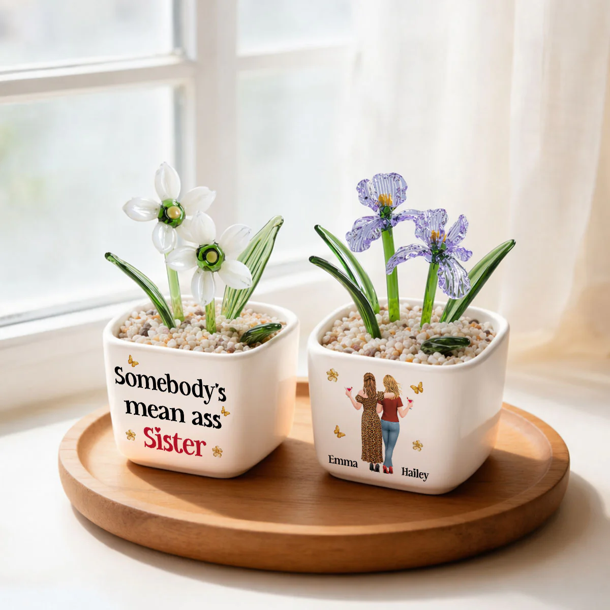 The Mean Ass Sister - Personalized Custom Glass Birth Month Flower - Image 2