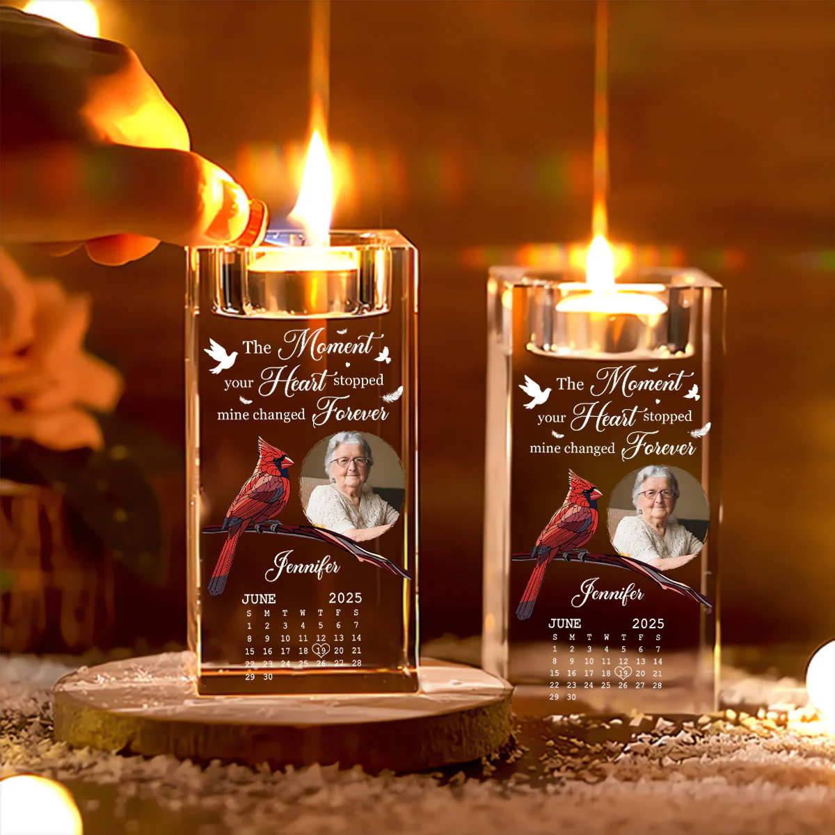 The Moment Your Heart Stopped - Personalized Custom Crystal Candle Holder - Image 4