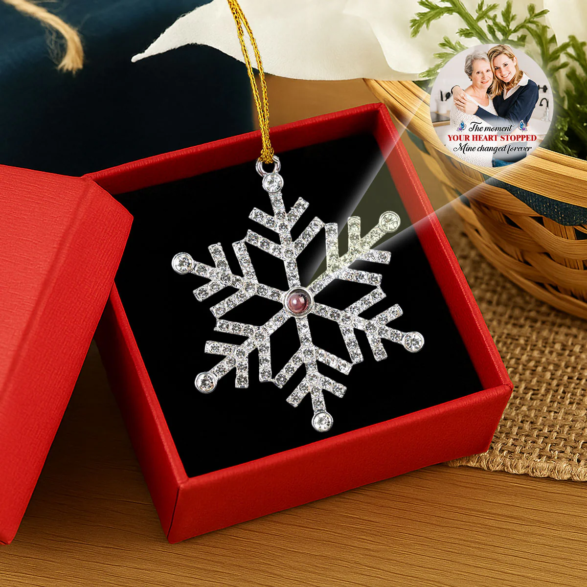 The Moment Your Heart Stopped - Personalized Custom Photo Snowflake Projection Ornament - Image 2