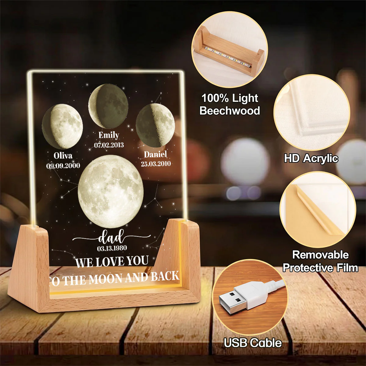The Moon Phases Of Our Love - Personalized Custom Night Light - Image 6
