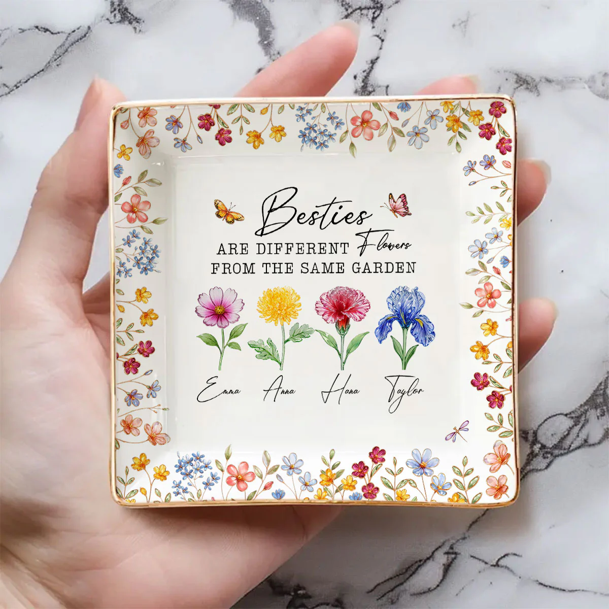 The Most Beautiful Flowers Are Friends - Personalized Custom Jewelry Dish - Image 4