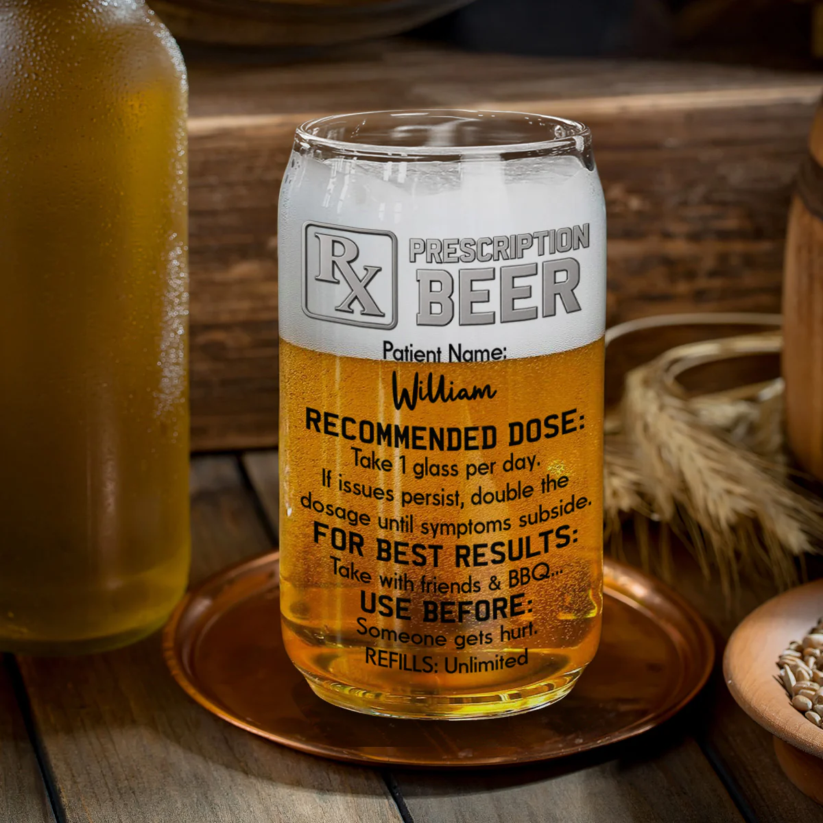 The Only Prescription Dad Needs - Personalized Custom Beer Can Glass - Image 2