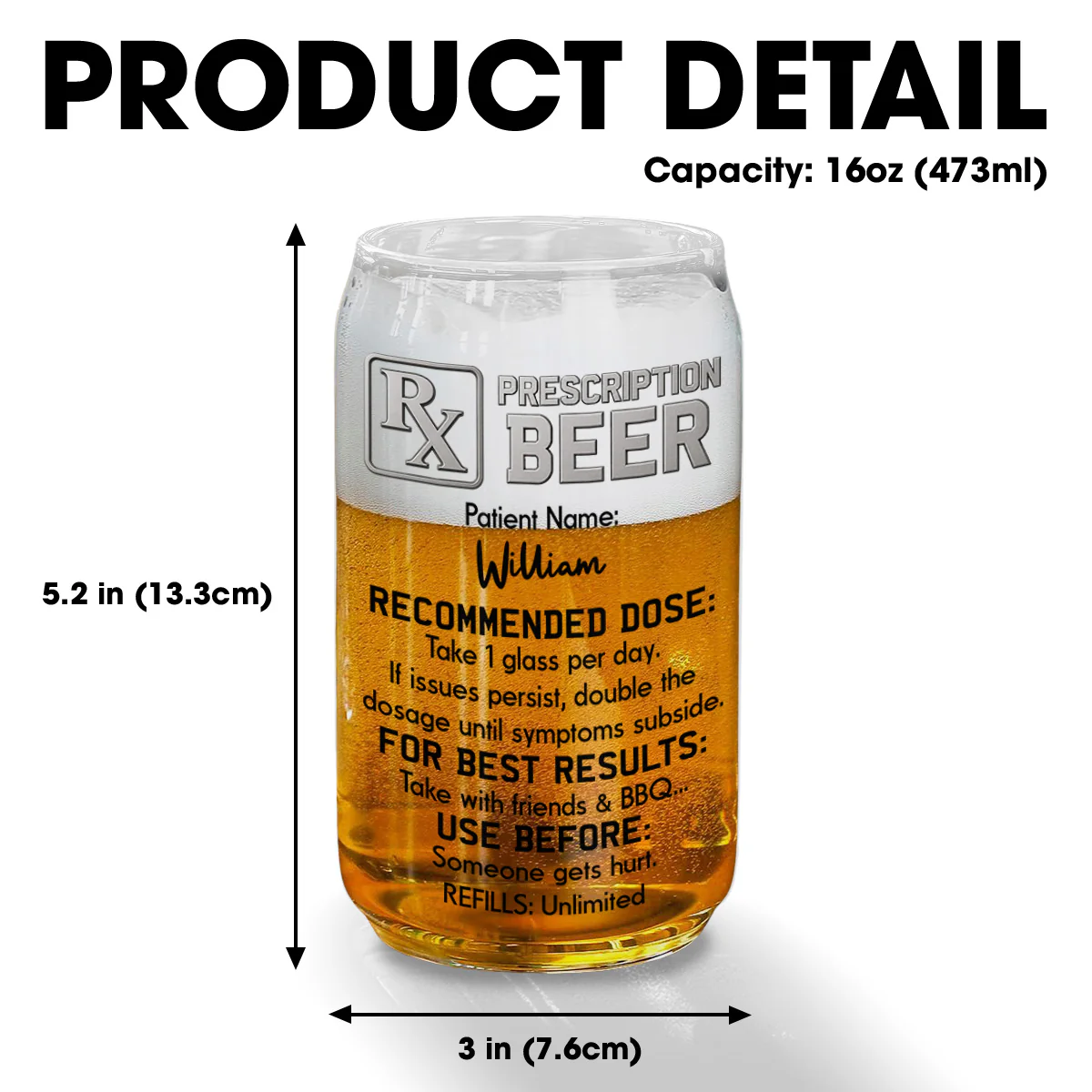 The Only Prescription Dad Needs - Personalized Custom Beer Can Glass - Image 5
