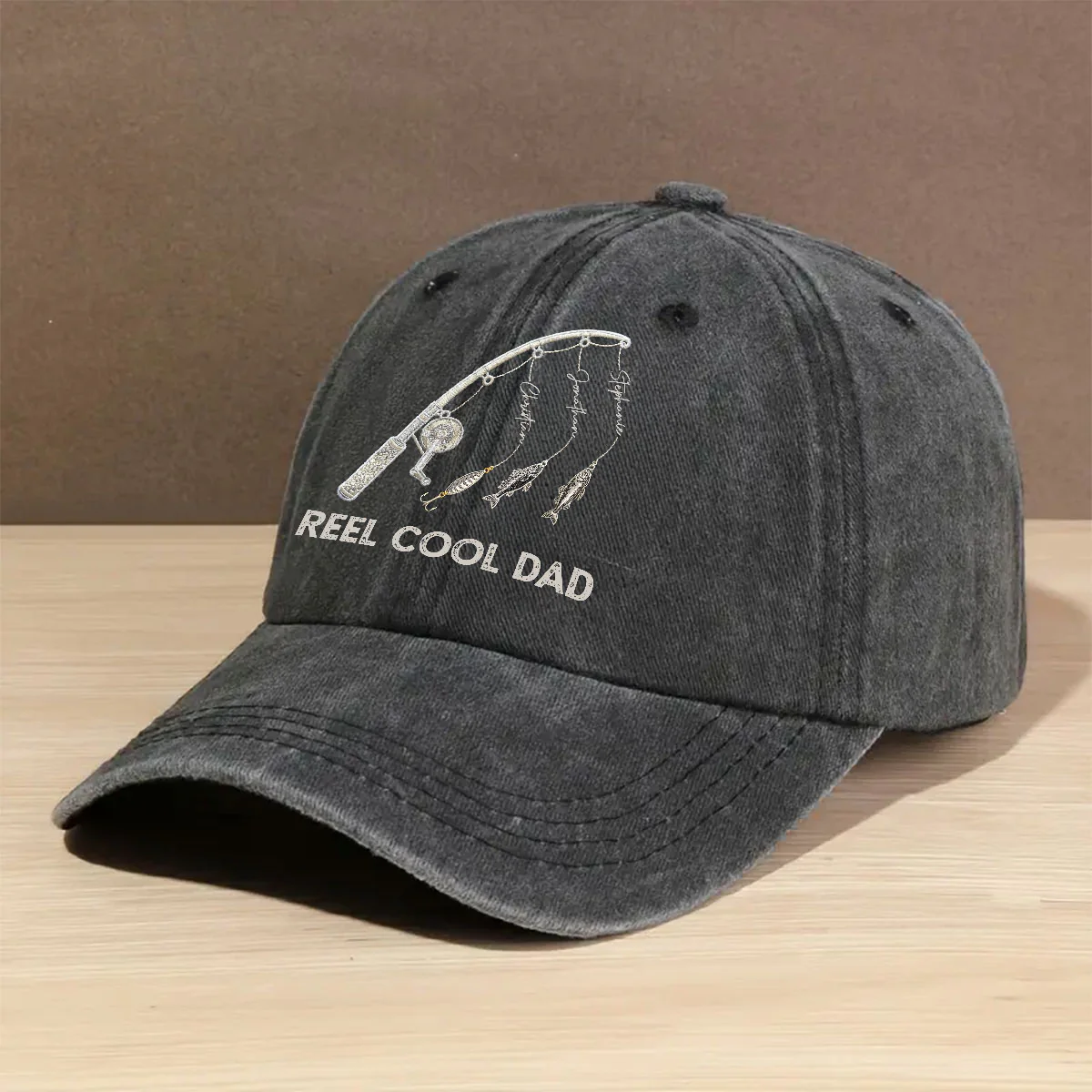 The Real Cool Dad - Personalized Custom Vintage Washed Denim Cap - Image 2