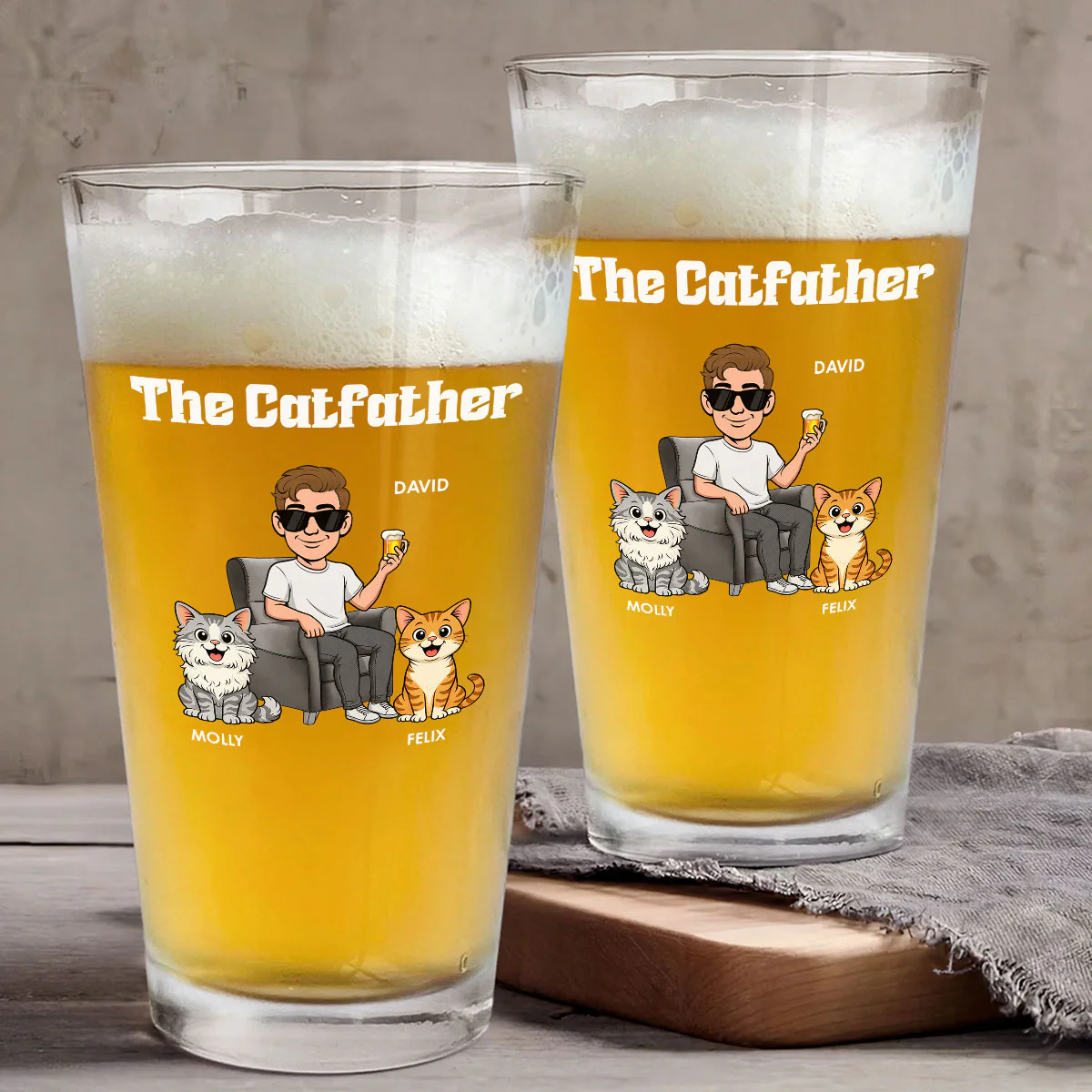 The Retro Catfather - Personalized Custom Beer Glass - Image 4