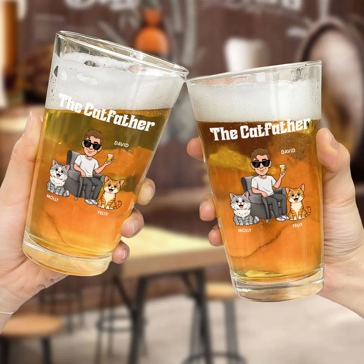The Retro Catfather - Personalized Custom Beer Glass - Image 5