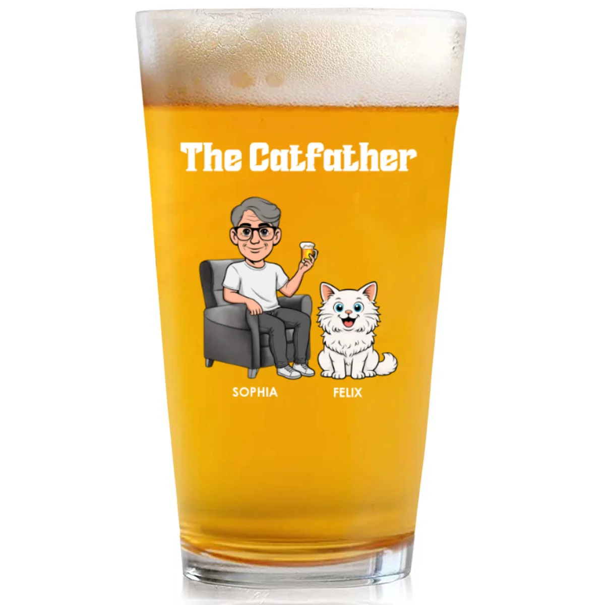 The Retro Catfather - Personalized Custom Beer Glass - Image 7