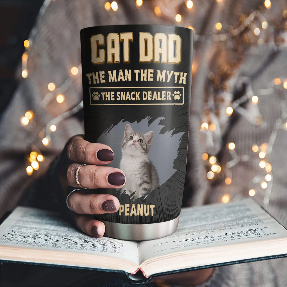 The Snack Dealer Cat Dad Photo - Personalized Custom Tumbler - Image 2