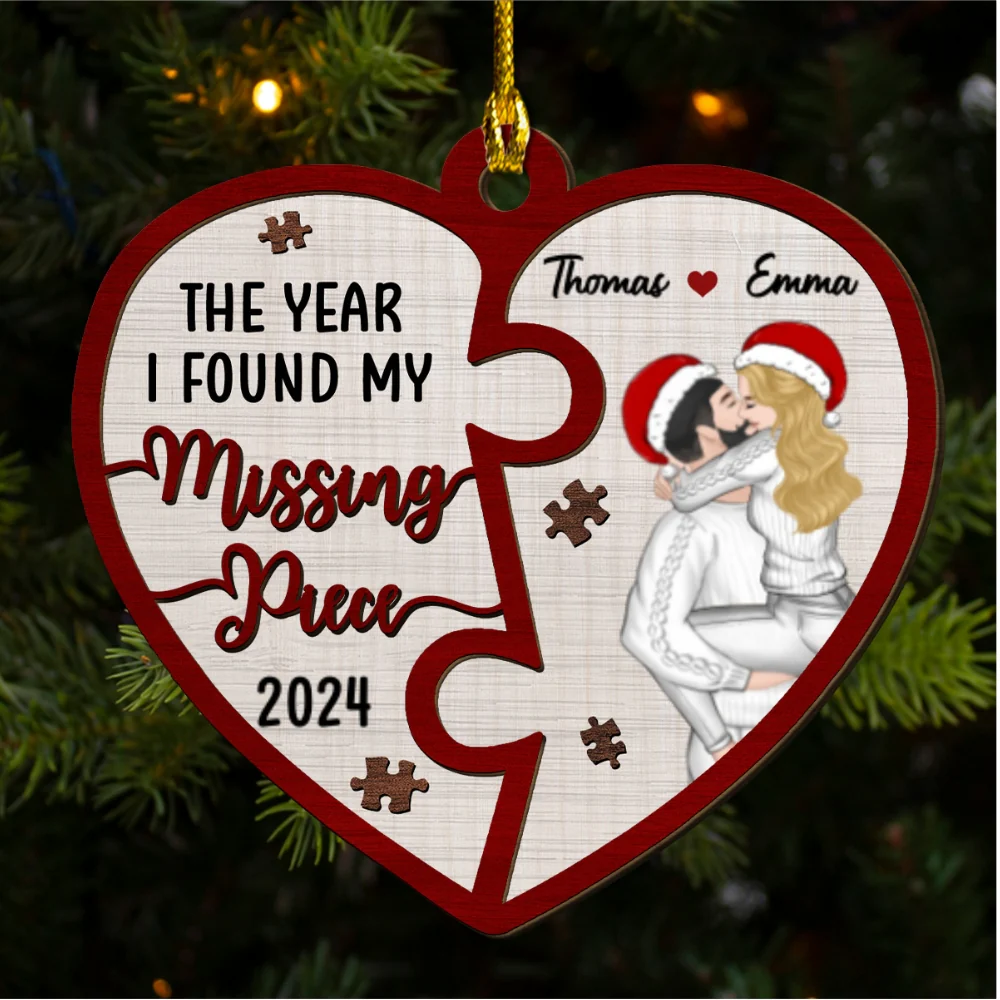 The Year I Found My Missing Piece Heart Puzzle - Personalized Custom 2-Layered Wood Ornament - Image 6