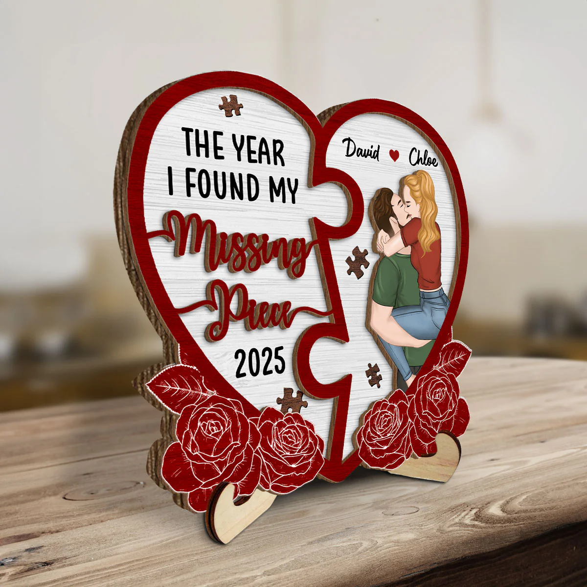 The Year I Found My Missing Piece Heart Puzzle - Personalized Custom Wooden Plaque - Image 2