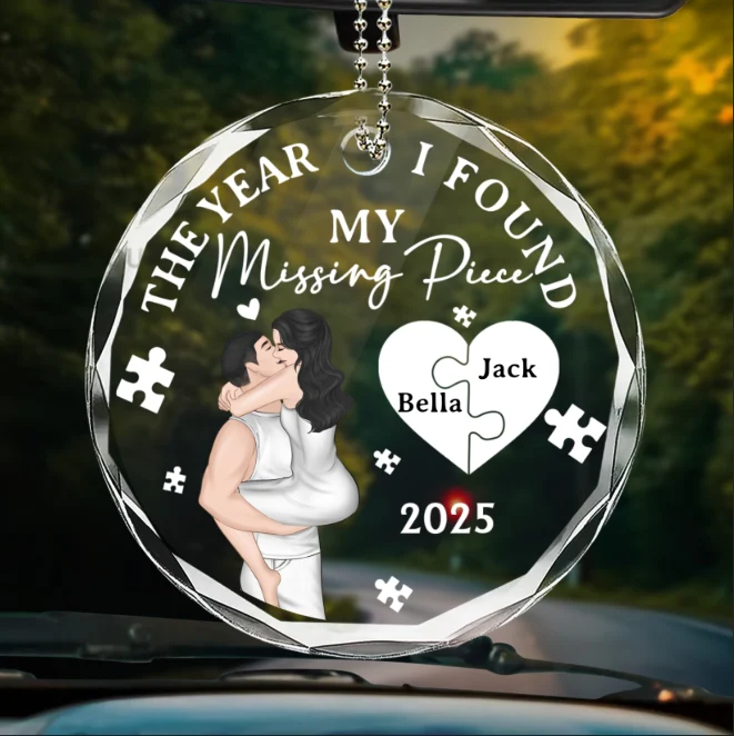 The Year I Found My Missing Piece Kissing - Personalized Custom Glass Car Ornament - Image 6