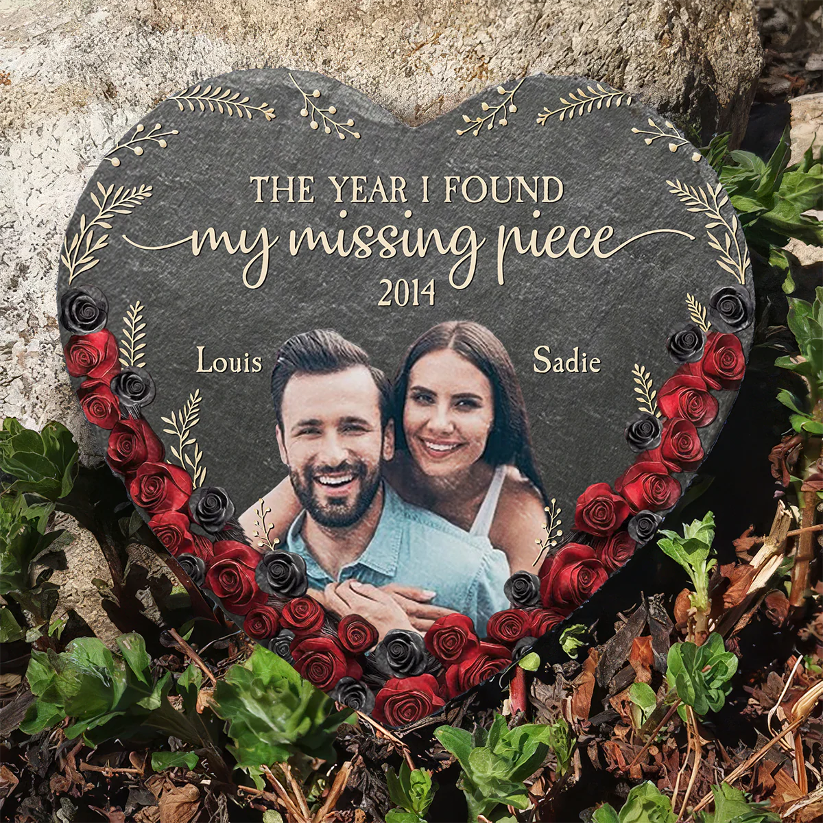 The Year I Found - Personalized Custom Heart Shaped Stone - Image 2