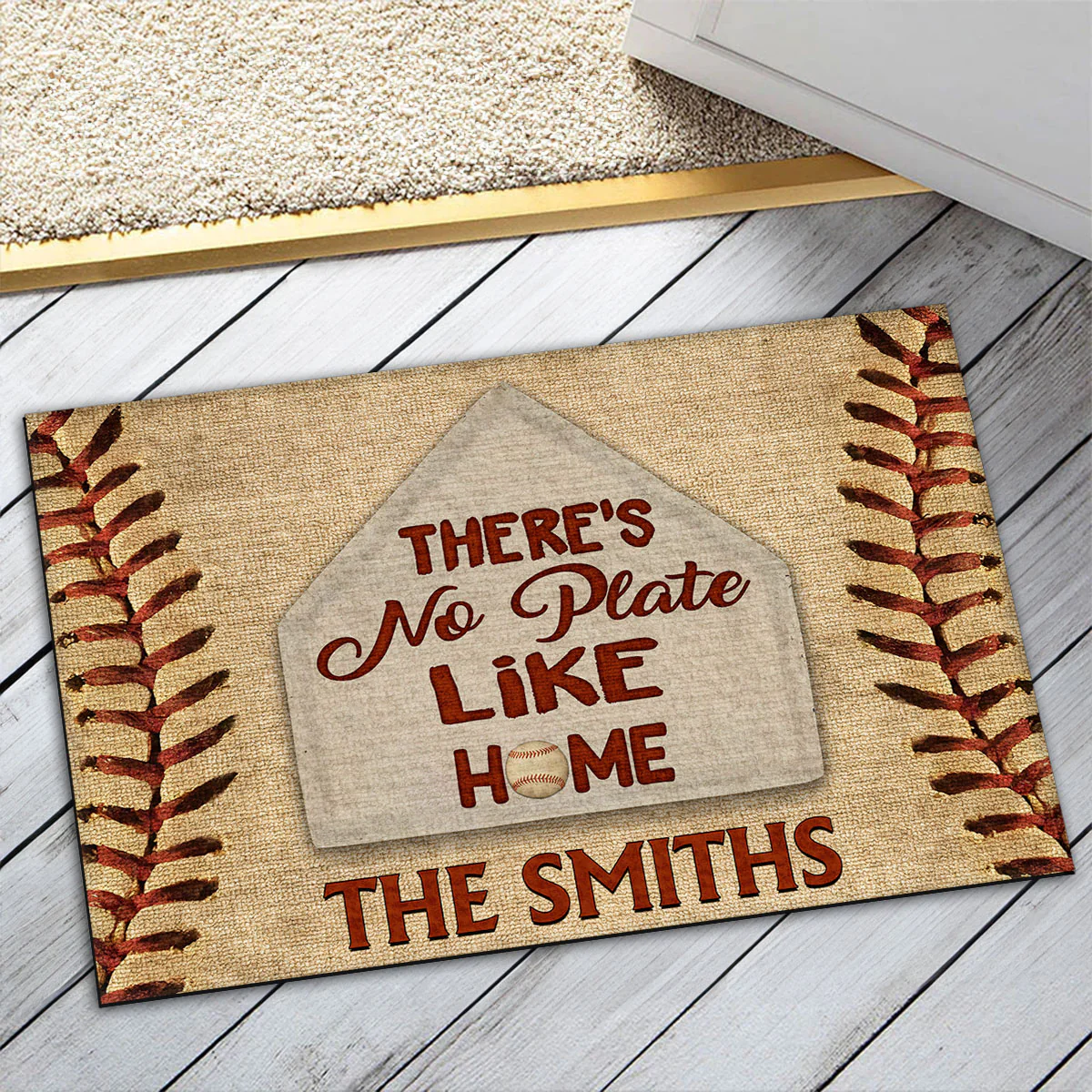 There Is No Plate Like Home Baseball - Personalized Custom Doormat - Image 5